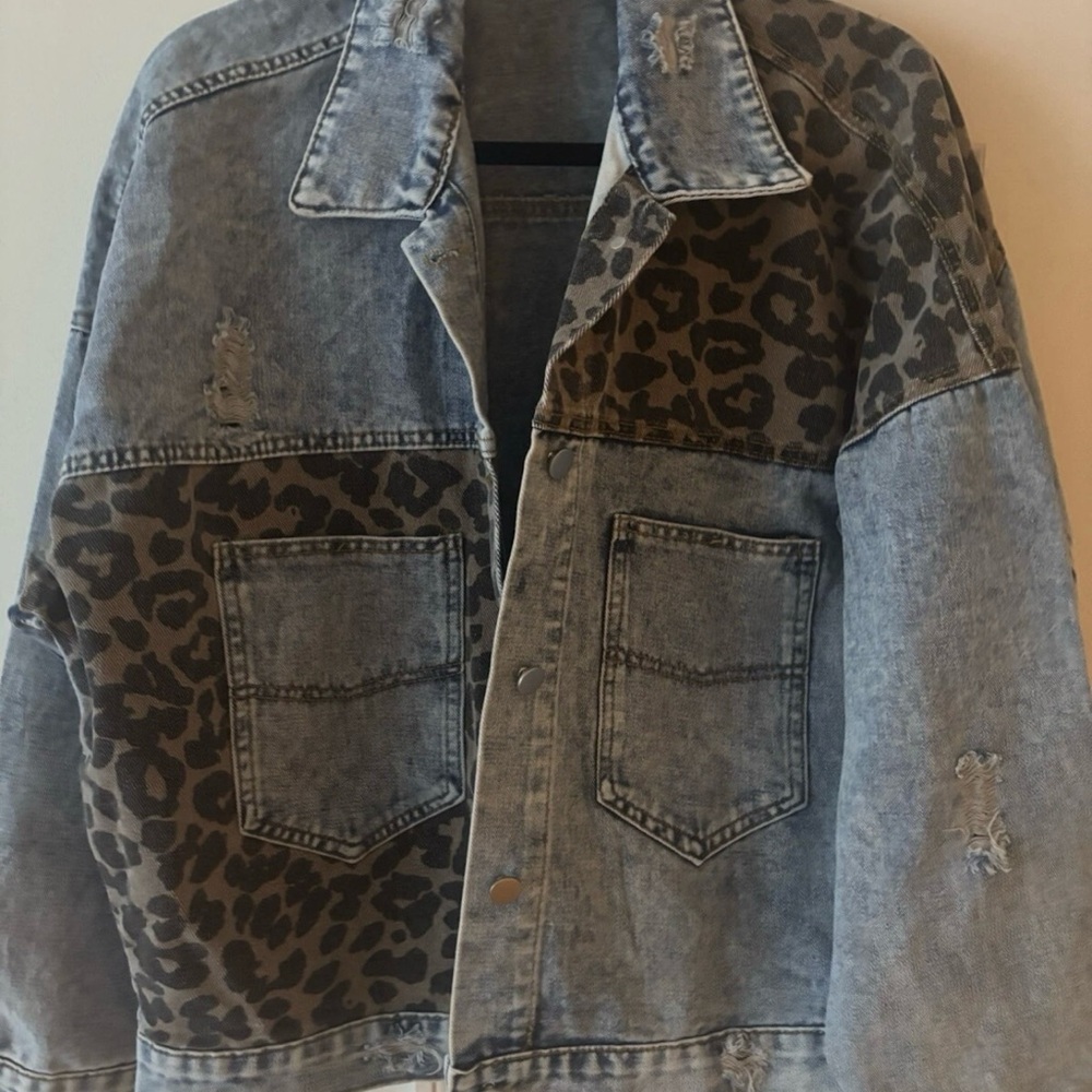 New ~ Women’s Designer Look Denim Jacket & Leopard Print ~ Size 3XL (US 14-16)